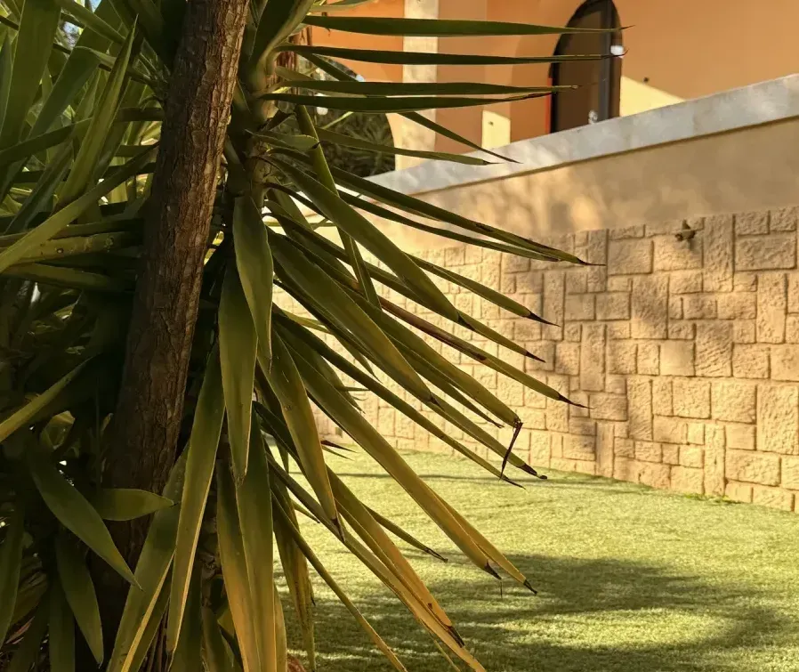 Aménagement du jardin d'un superbe domaine sur la Côte Estérel : pose de 500 m² de gazon synthétique LUXE 45 mm dans un cadre de prestige face à la mer
