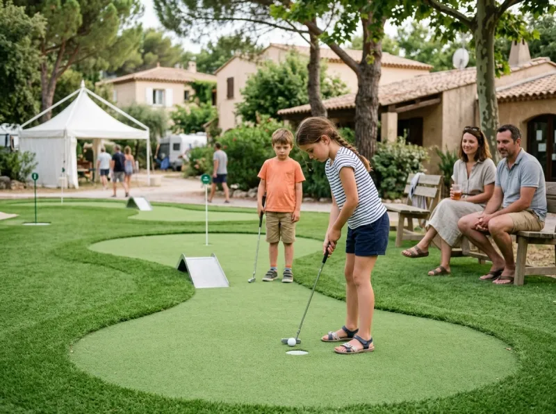 Une mise en place de mini golf pour lieux de vacances tels que les campings en région sud.